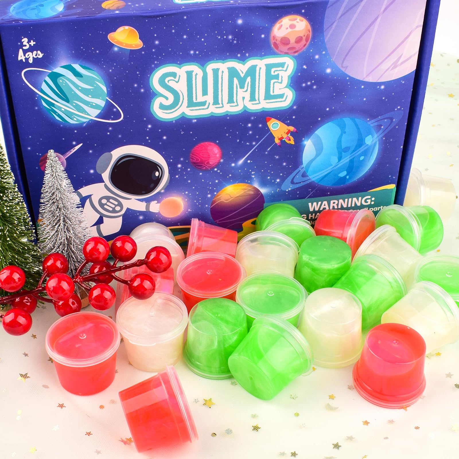 Galaxy Slime 24 Pack, Red, Green & White Slime Party Favors, Non-Sticky - Image 4