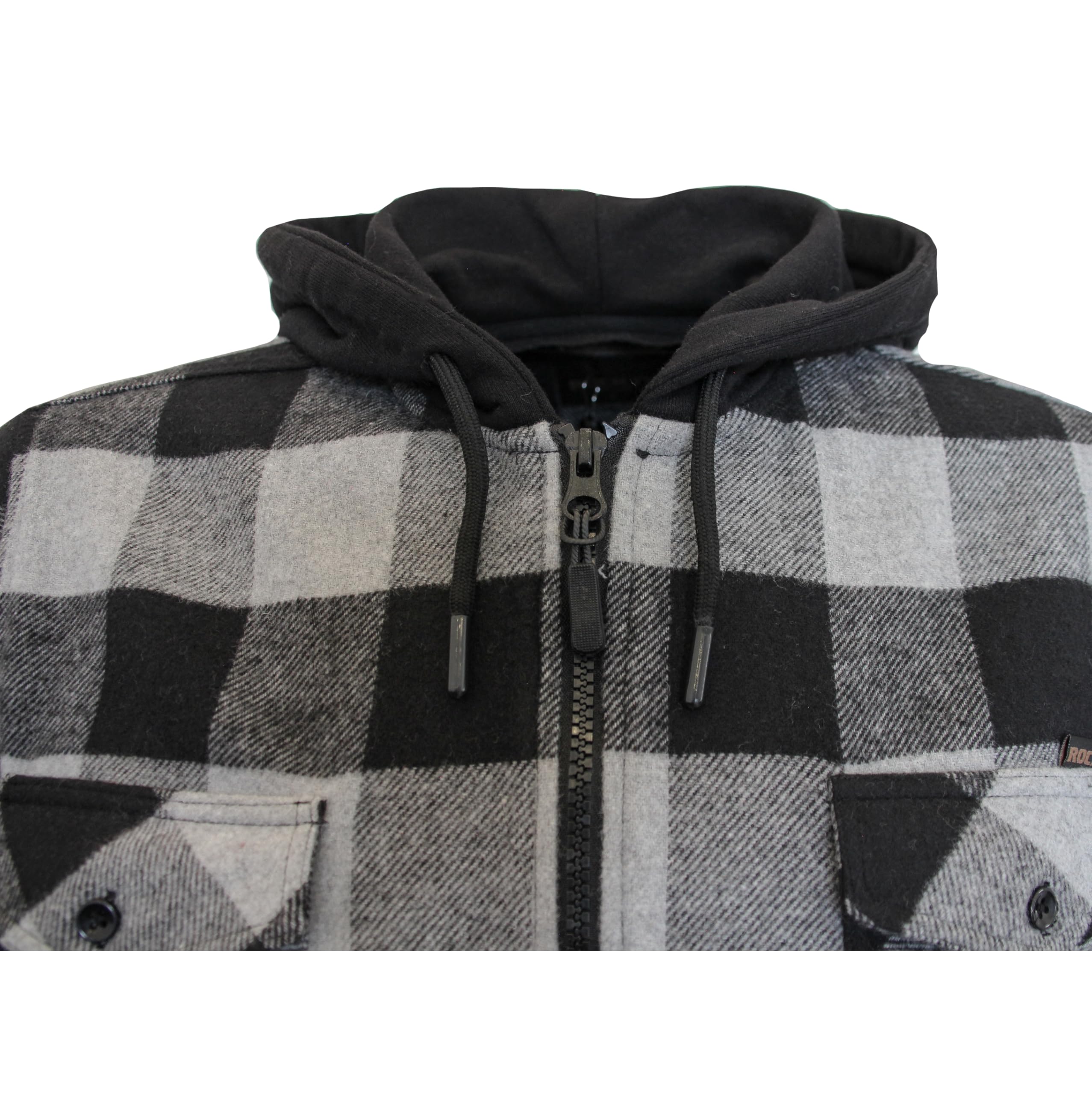 ROCK-IT Apparel Hombre Camisa de Franela de Manga Larga a Cuadros con Capucha I Camisa de Leñador con Bolsillo Delantero y Cremallera [Tallas S-5XL]
