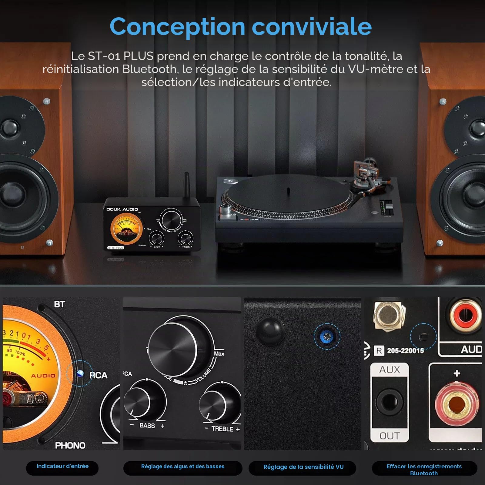Hi-FI Bluetooth TPA3255 Amplificateur numérique VU Meter Tourne-Disque Amplificateur stéréo (ST-01 Plus)