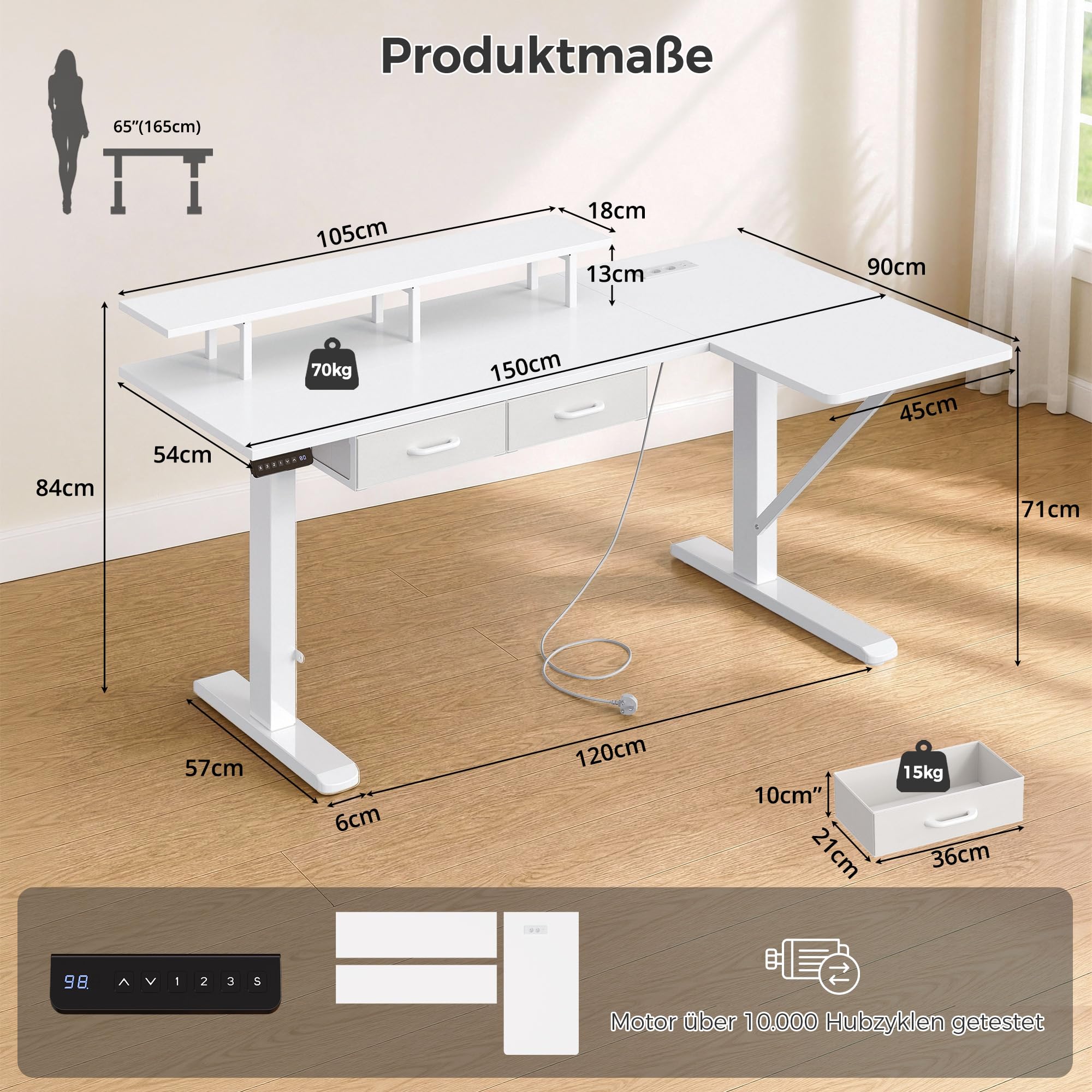 IRONCK Höhenverstellbarer Schreibtisch L Form, Elektrischer Eckschreibtisch