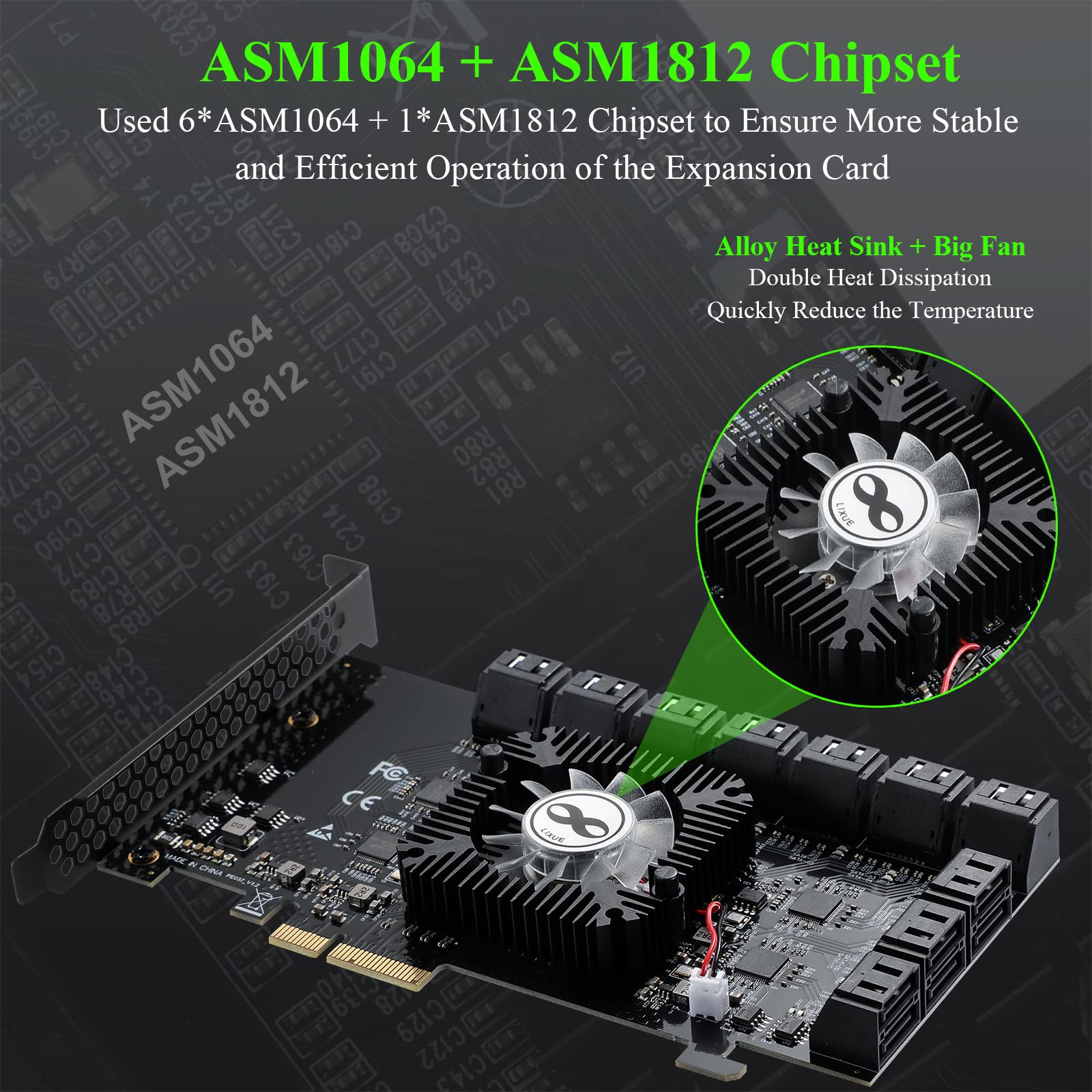 ASM1064 ASM1812 4X SATA III 6Gbps Erweiterungskarte 20 Ports Kompatibel Windows Linux HDD SSD AHCI IDE