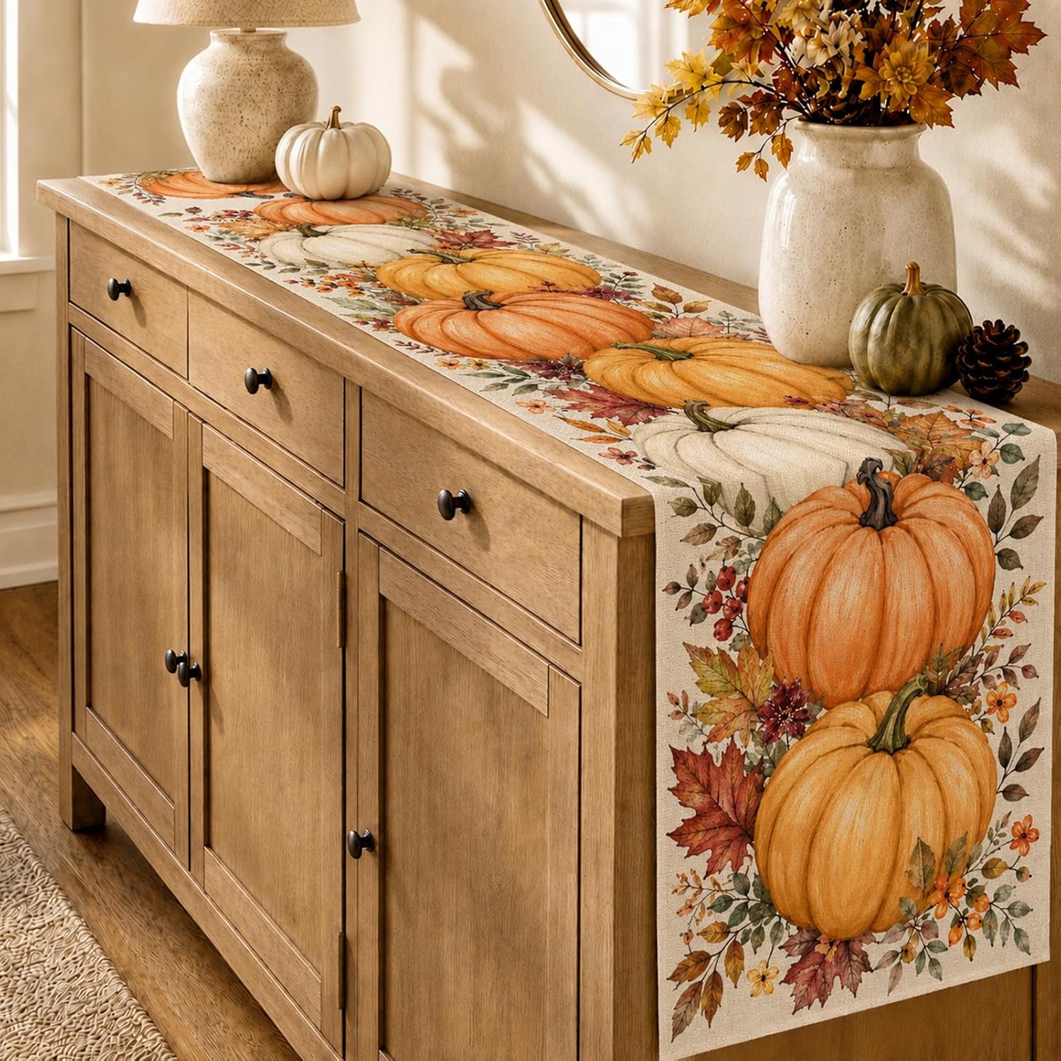 13 x 72 Fall Pumpkin Table Runner for Party Farmhouse Kitchen Decor image 3