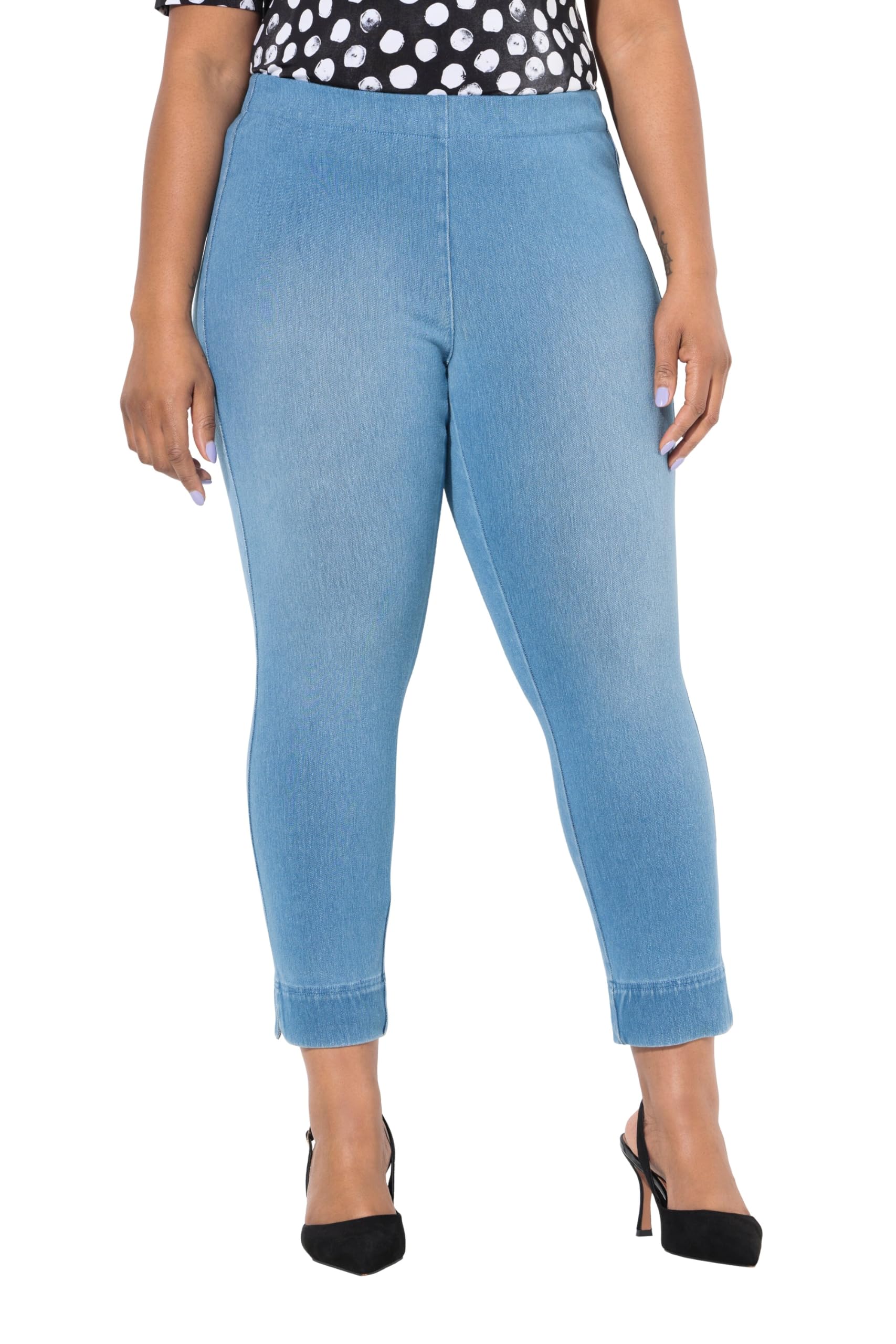 Ulla Popken Damen große Größen Übergrößen Plus Size Jersey-Capri Sienna, schmales Bein, Saumschlitze 806125