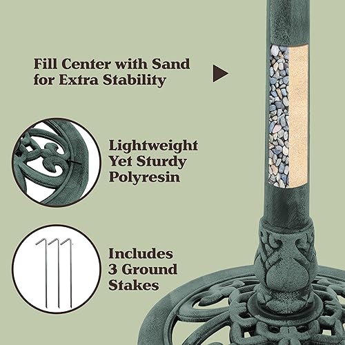 Miniatura 3 de Pure Garden 50-LG1072 - Baño de resina verde para pájaros con diseño antiguo, pátina