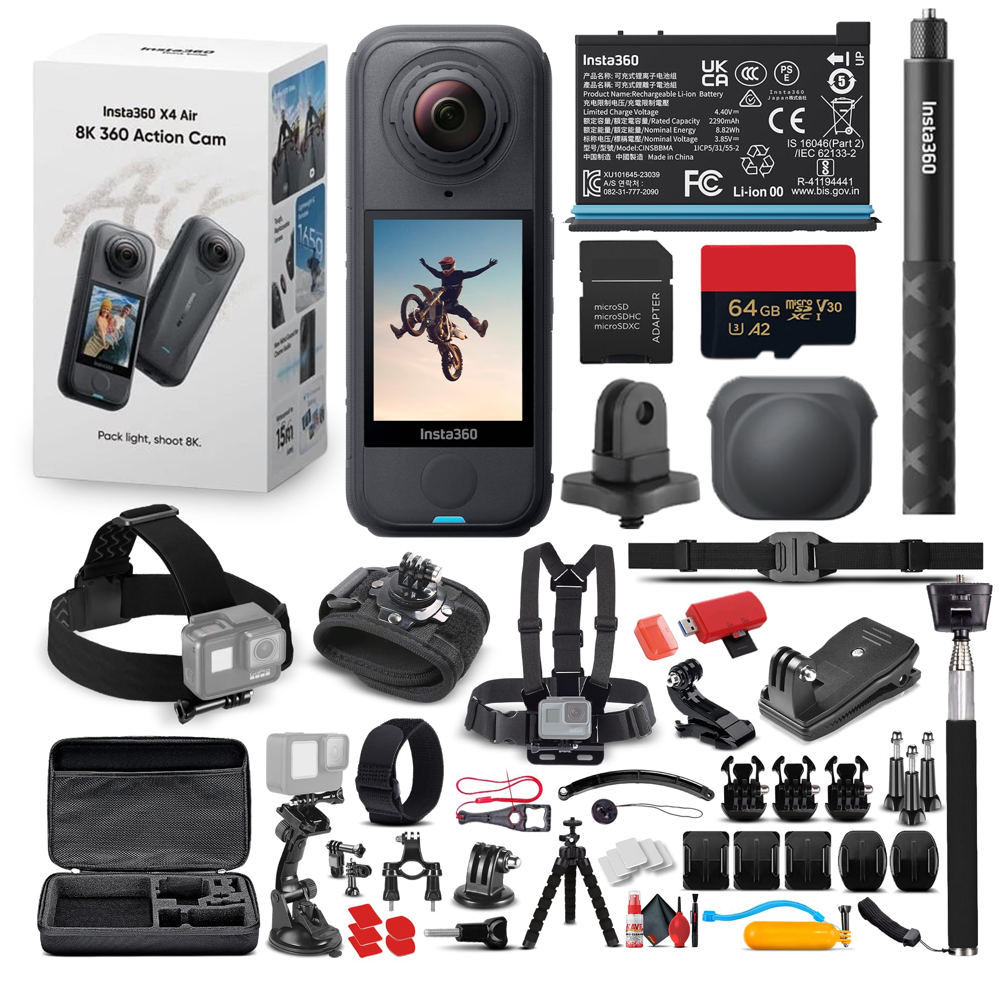 Insta360 X4 Air 360 Action Camera Starter Bundle (Black) Lightweight Dual Lens Waterproof 8K | Stabilization System for Travel Cycling Vlogging Outdoor Sports(CINSAAFA-SE03) + 50-in-1 Kit + More-image-44