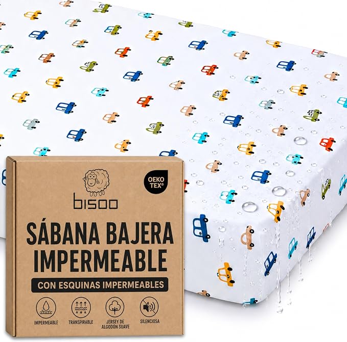 Bisoo Sabana Magica 90x200. Bajera de Algodón Jersey Impermeable y Transpirable para Cama Infantil 90. Ahórrate Comprar el Protector de Colchon Impermeable Aparte. Cert. Oeko-Tex, Coches 200x90 en oferta en Amazon