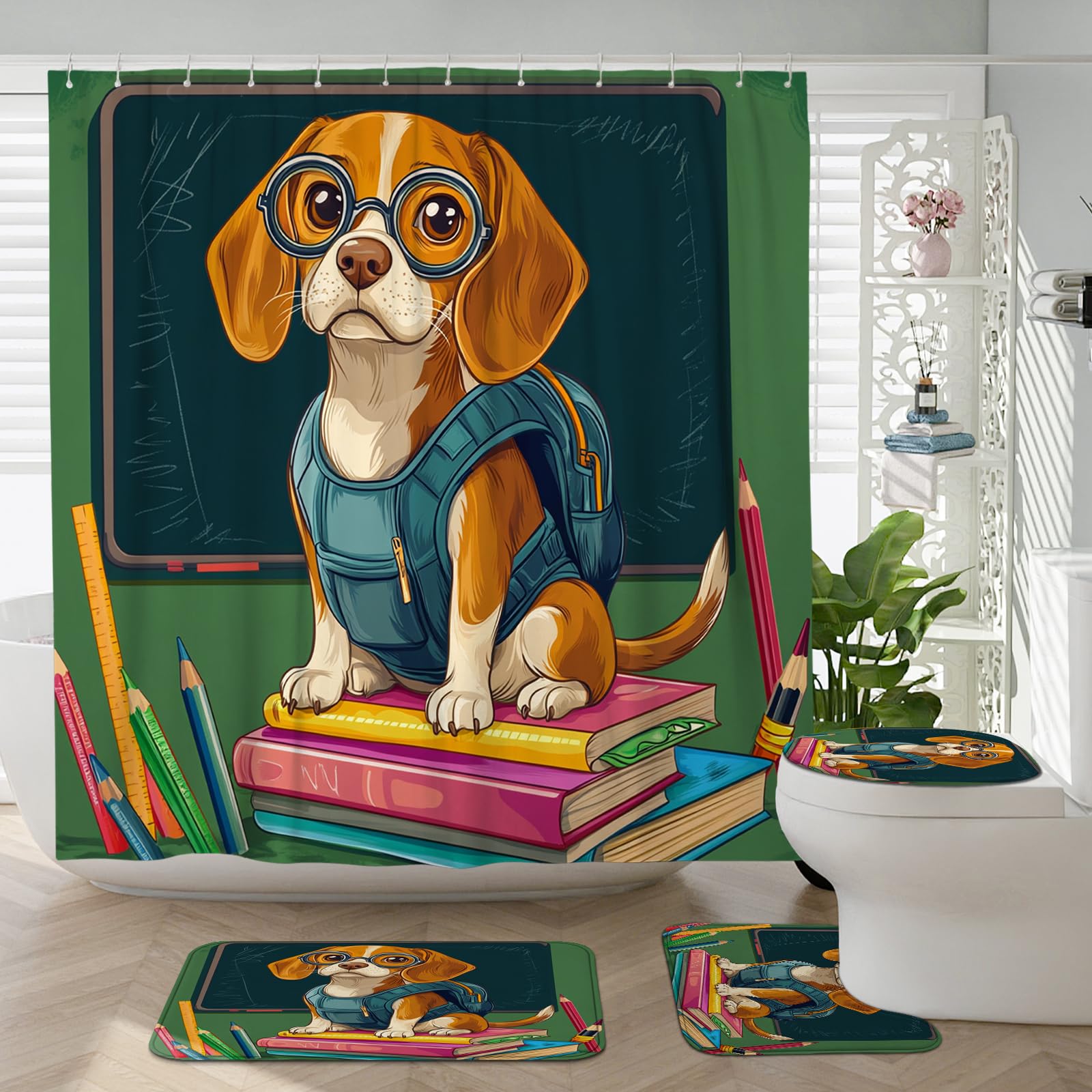 Lot de 4 crayons de salle de bain avec rideau chiot 183 x 183 cm