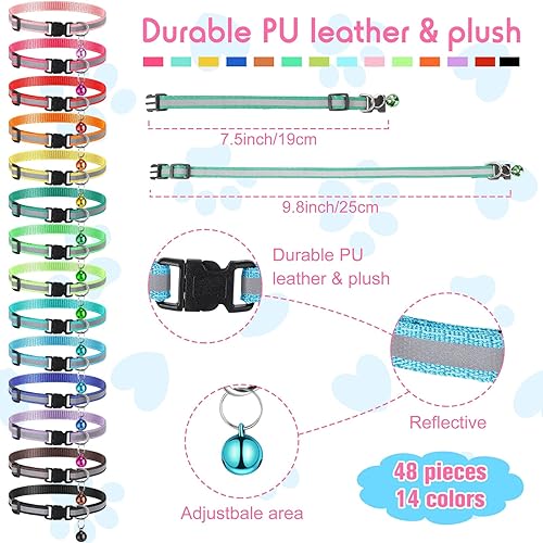 Miniatura 4 de 42 collares de cachorro para arena y cachorros, collar de identificación con campana de 7.5 a 12.6 pulgadas, collares ajustables para perros recién