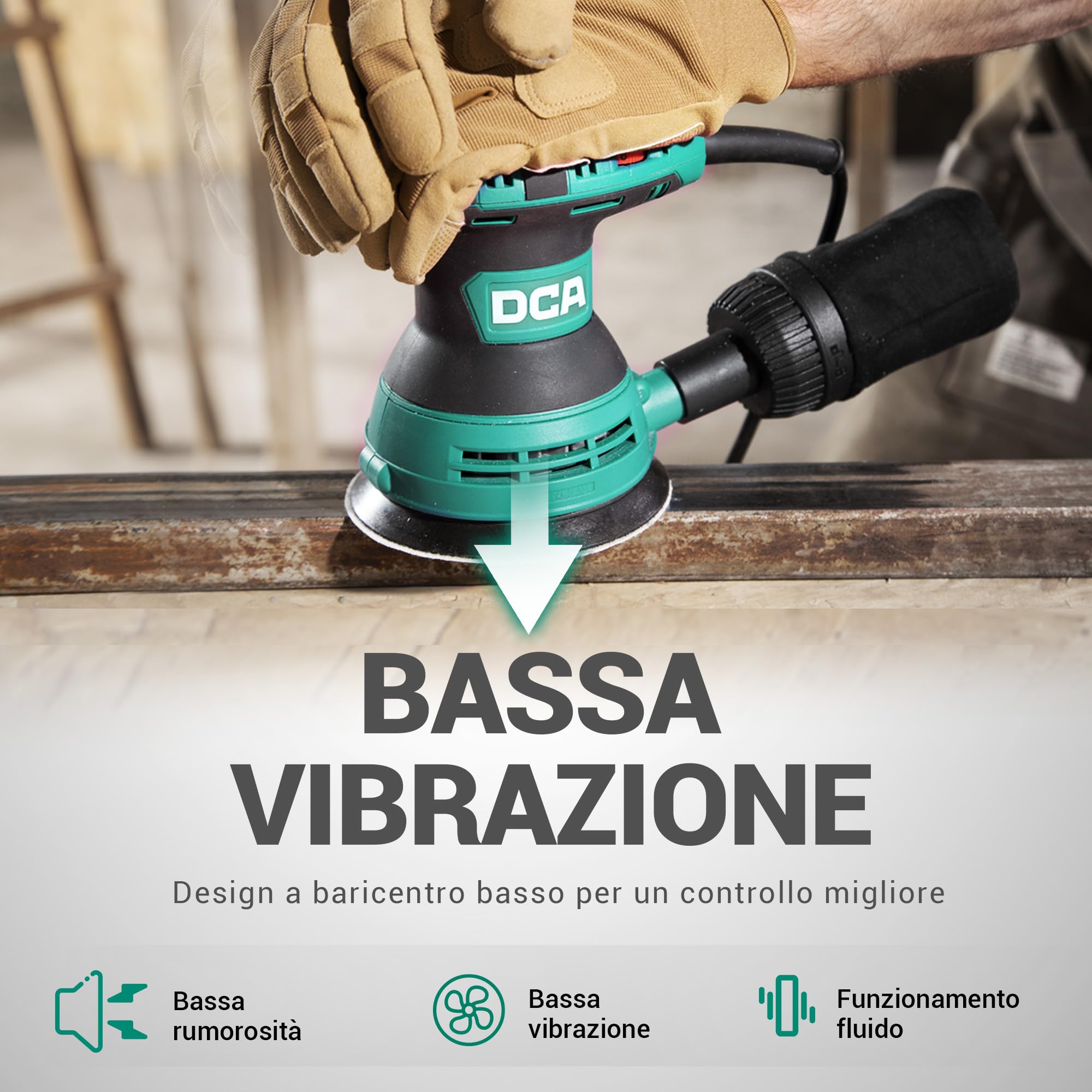 DCA Levigatrice Orbitale 300W, 6 Velocità Variabili 12000RPM Levigatrice Rotorbitale, Collecteur de Poussière, 10psc 125MM Dischi Abrasivi per la Lavorazione del Legno, Levigatura, Lucidatura, DIY
