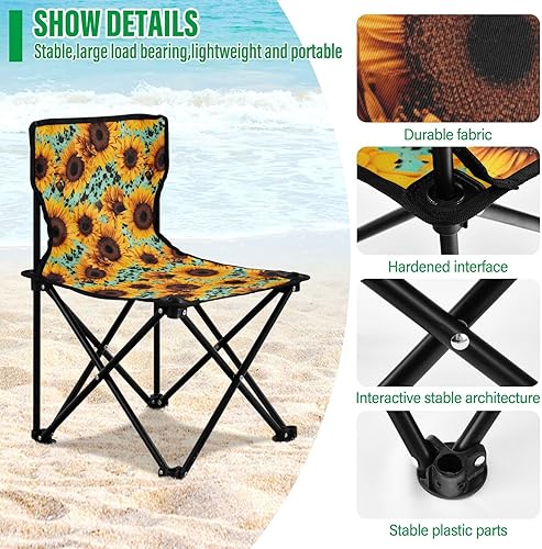 Miniatura 5 de Outdoor Folding Sunflower Green Leopard Camping Chairs for Adults Portable Camping Chair Lightweight Lawn Chair 202a3757