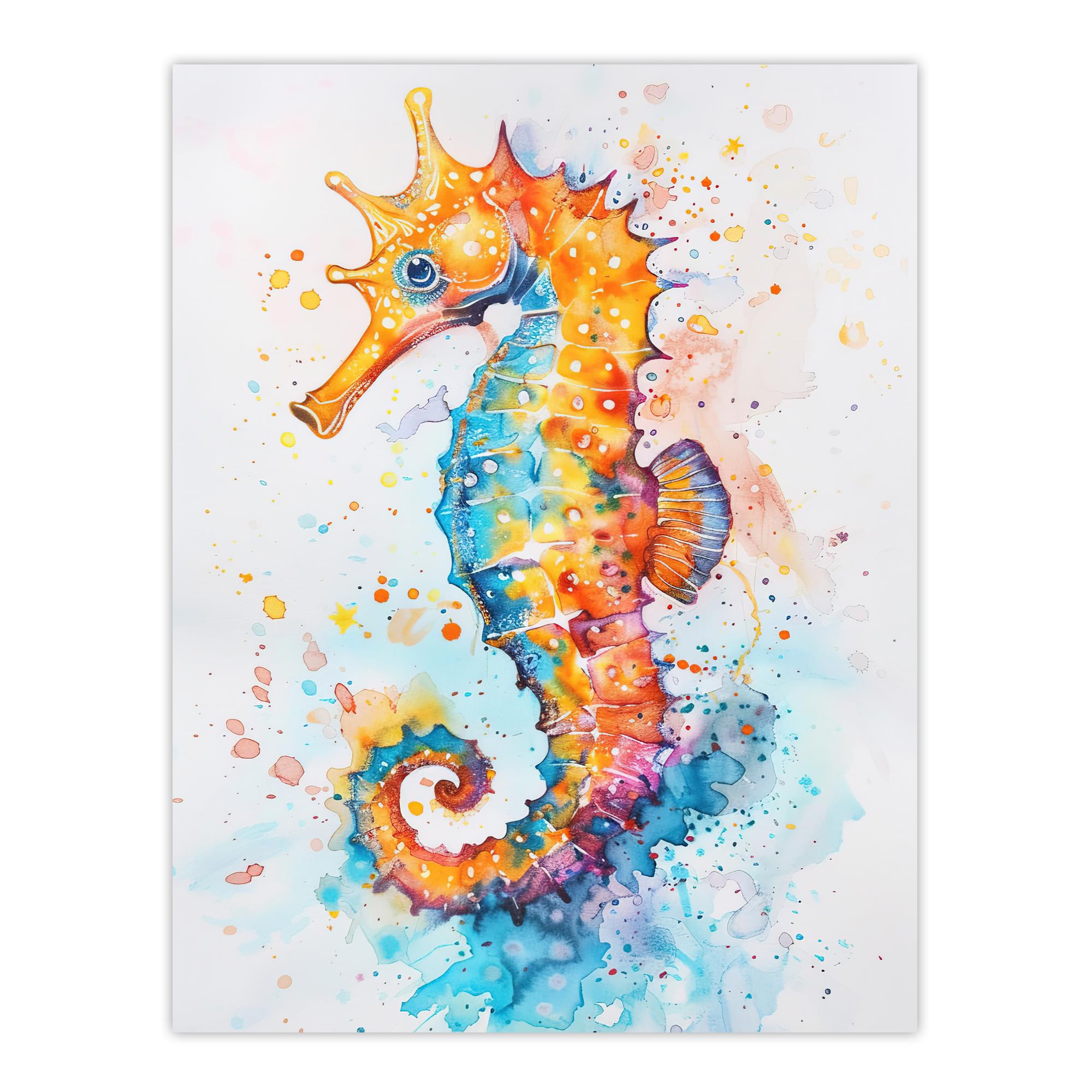 Artery8 Cute Colourful Seahorse Bright Watercolour Living Room Extra Large XL Wall Art Poster Print