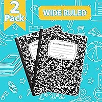 Vista 2 de ENVO Cuadernos de composición, Cuaderno de composición de rayas anchas, Cuaderno de composición con cubiertas de mármol negro, 100 hojas, Paquete