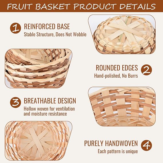 12 Pack Round Gift Baskets,Bamboo Woven Bread Baskets,17cm Small Fruit Basket Decorative Food Storage Basket for Kitchen Restaurant Display Hamper