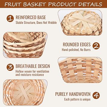 12 Pack Round Gift Baskets,Bamboo Woven Bread Baskets,17cm Small Fruit Basket Decorative Food Storage Basket for Kitchen Restaurant Display Hamper