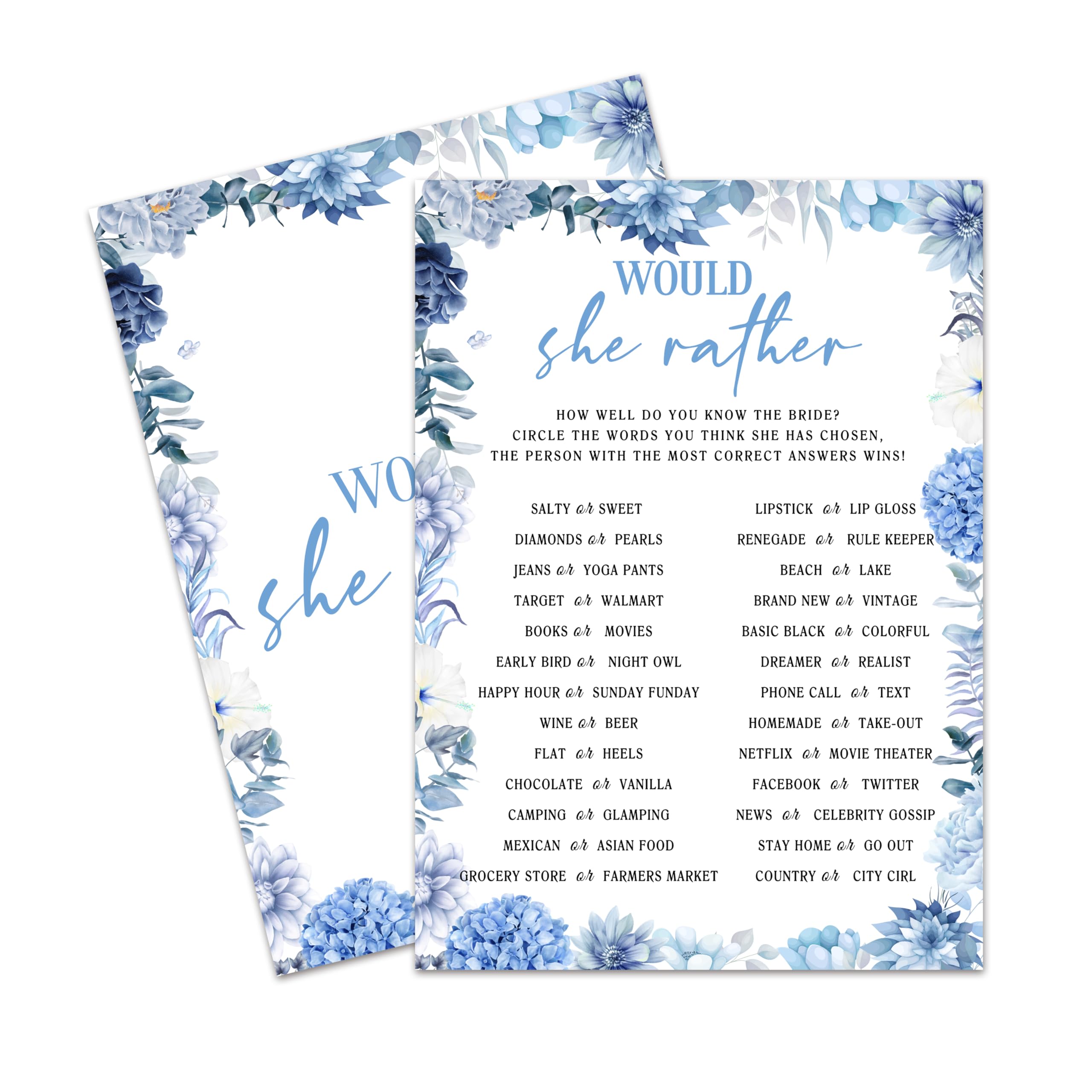 CTLHKY Bridal Shower Games, Blue Hydrangea Theme Wedding Shower Games, Bridal Shower Decorations Supplies Activities Ideas, Bachelorette, Engagement Party Game Cards Favors for 25 Guests -A09