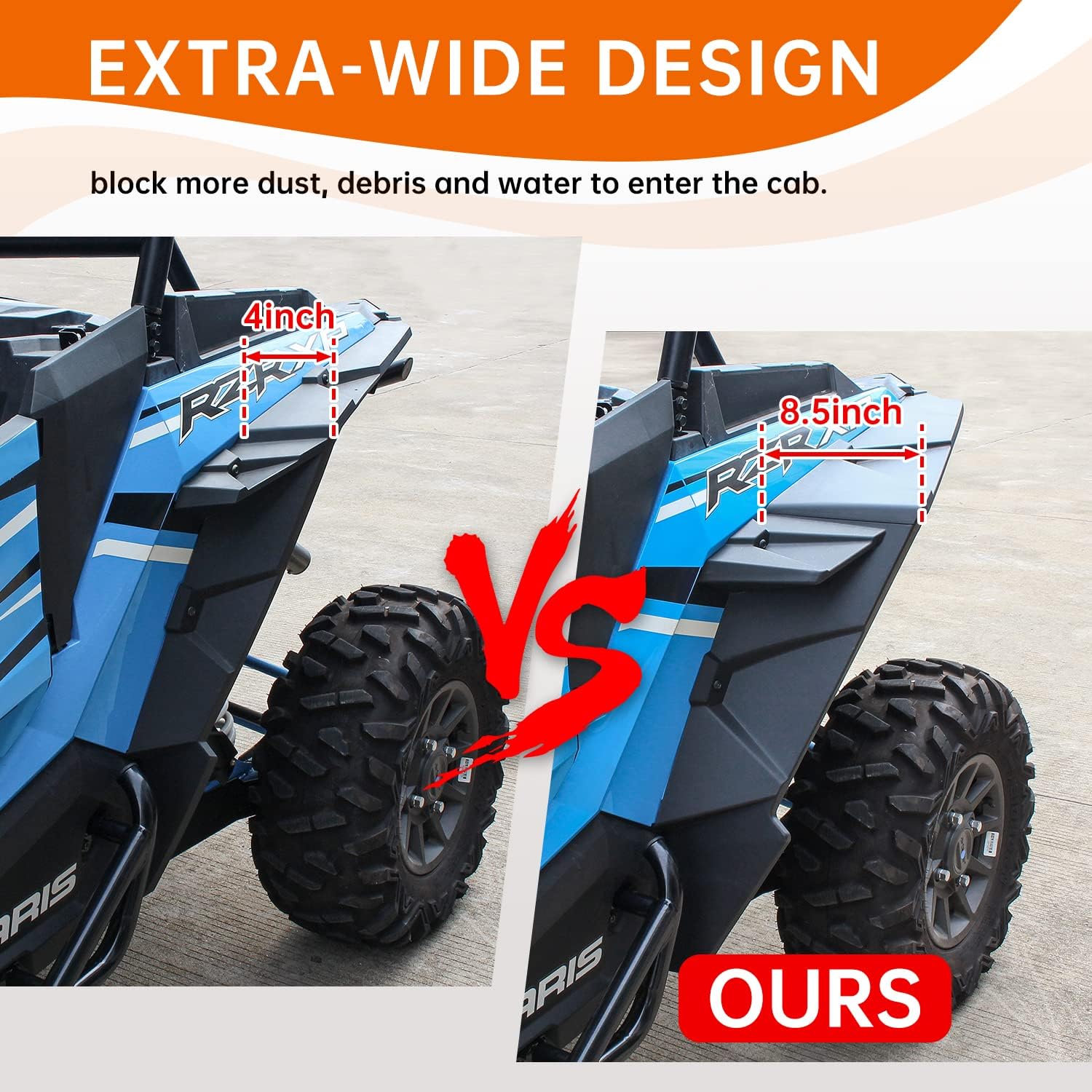 Wider XXL Rear Fender Flares Kit compatible with Polaris RZR XP/XP 4 1000 Accessories 2014-2023 Extended Mud Flaps Extension Mud Guards (4PCS,Left & Right)