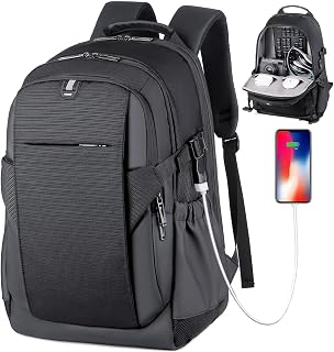 Laptop Backpack 15.6 Inch Business College Backpack with USB Charging Port Durable Waterproof Travel Luggage Backpack Bag Work Computer Backpacks for Universal Casual Hiking Daypack, Black