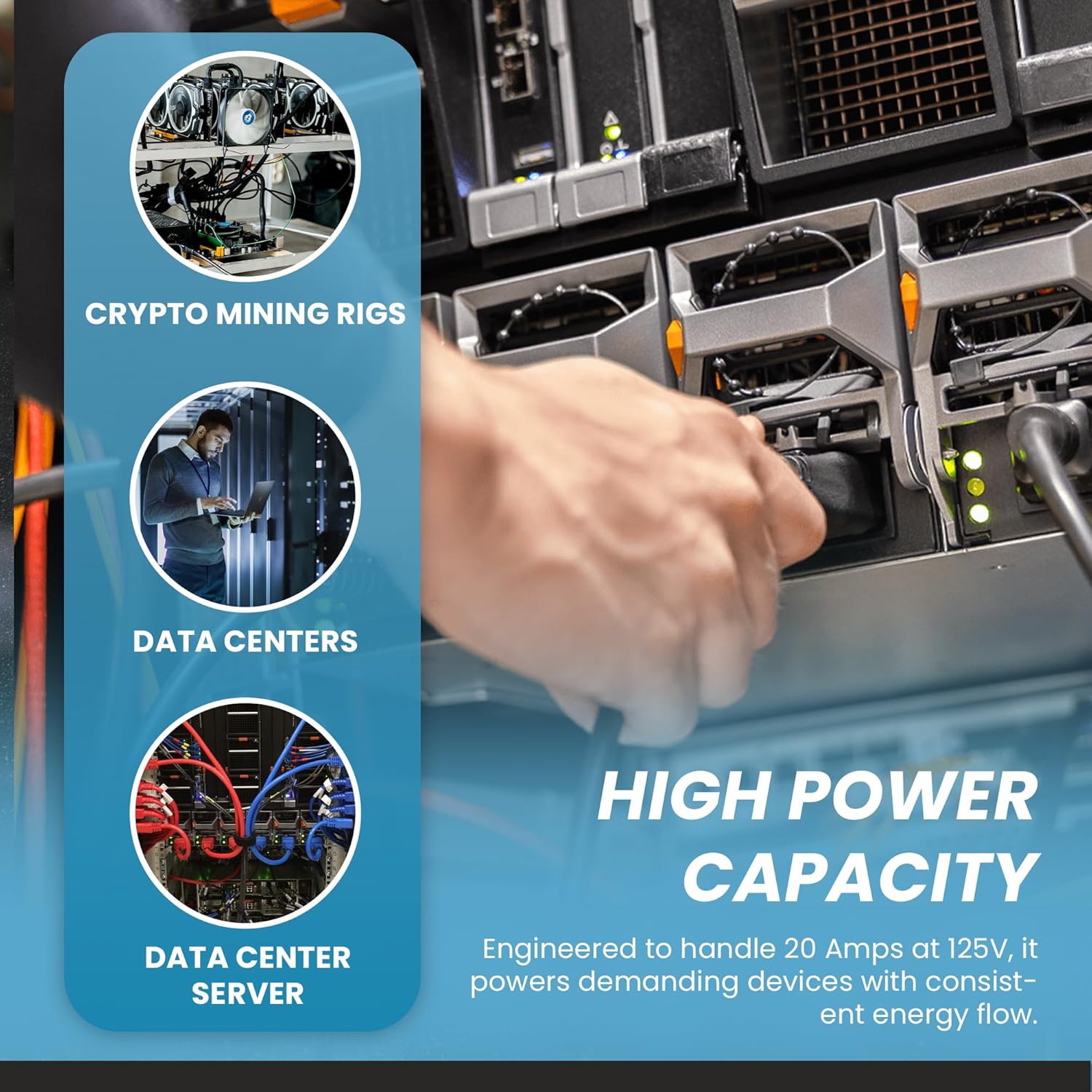 IronBox NEMA L5-30P Plug to C19 Connector Power Cord - 20A, 125V, 12/3 AWG SJT - UL Listed Plug and Cords - Heavy Duty Power Supply Cables for Monitor, Computer PSU, Data Centers, & More (15ft)