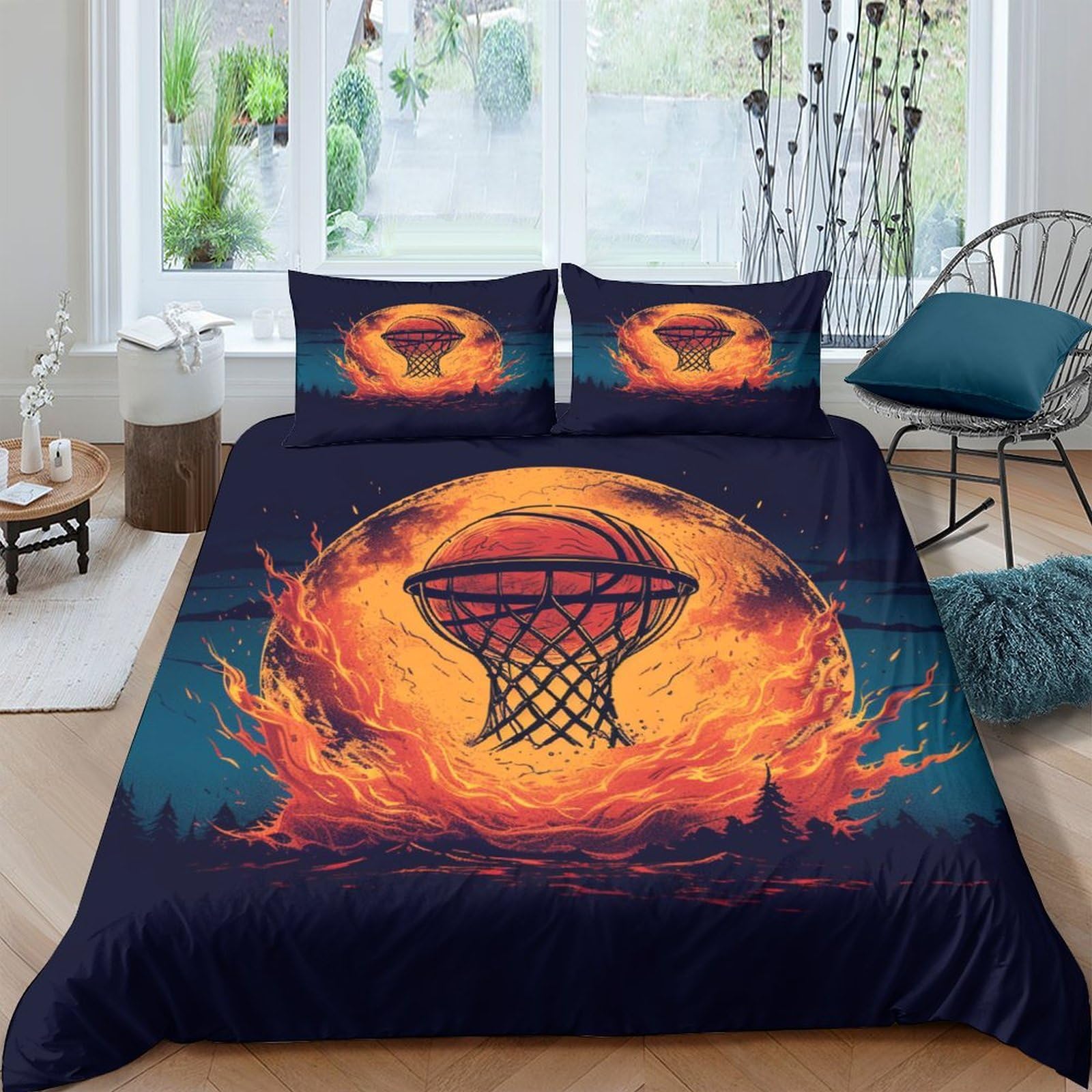 Housse de couette 220x240 basketball avec taie d'oreiller zip enfant