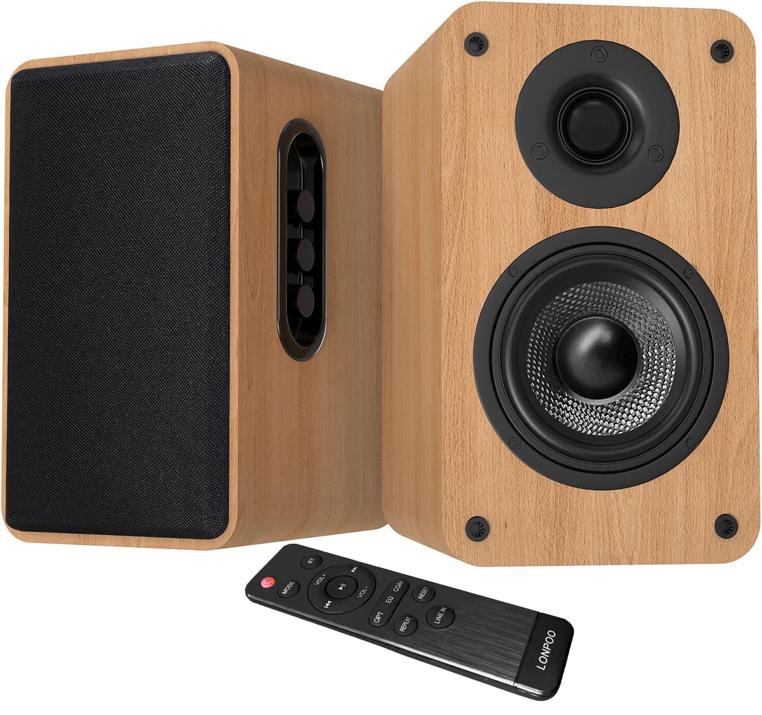 LONPOO Bluetooth Bookshelf Speakers with ARC,100W Powered Speakers 1.5" Silk Domed Tweeter and 4" Woofer Bookshelf Active Speaker System Optical/Coaxial/ARC/USB/AUX/BT
