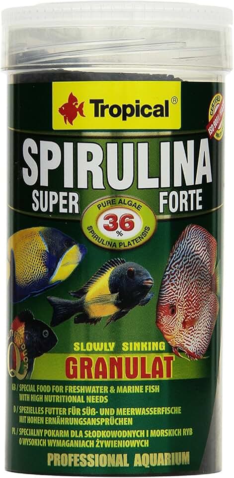 SUPER SPIRULINA FORTE GRANULAT - ração especial para todos os peixes ornamentais de água salgada ou doce, com elevadas necessidades nutricionais - Pote 150g