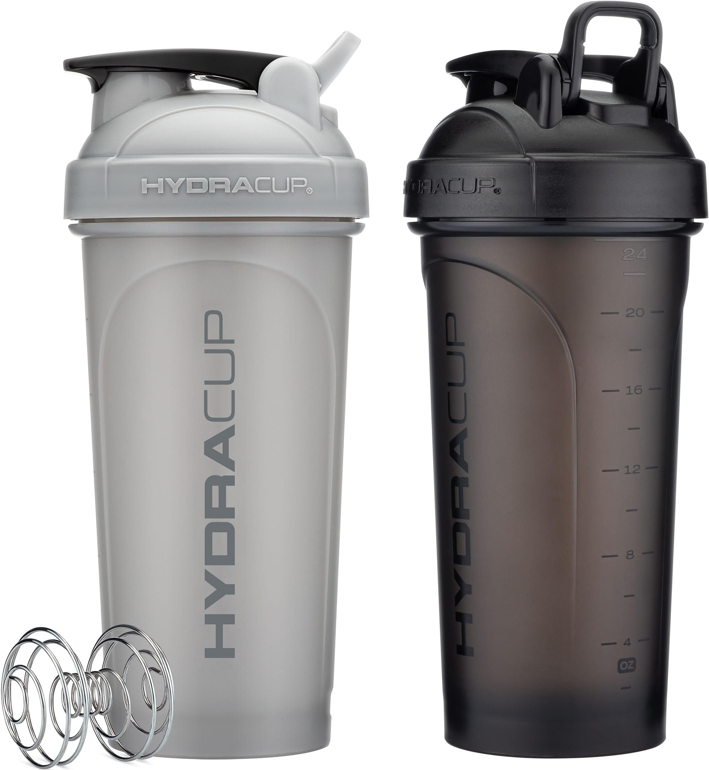 Hydra Cup ProFlow [2 Pack] 28 oz Shaker Bottles for Protein Shakes, Shaker Cups with Ball Blender Whisk, Shaker Bottle with Handle, Travel To Go, BPA Free (Black & Grey, 28oz)