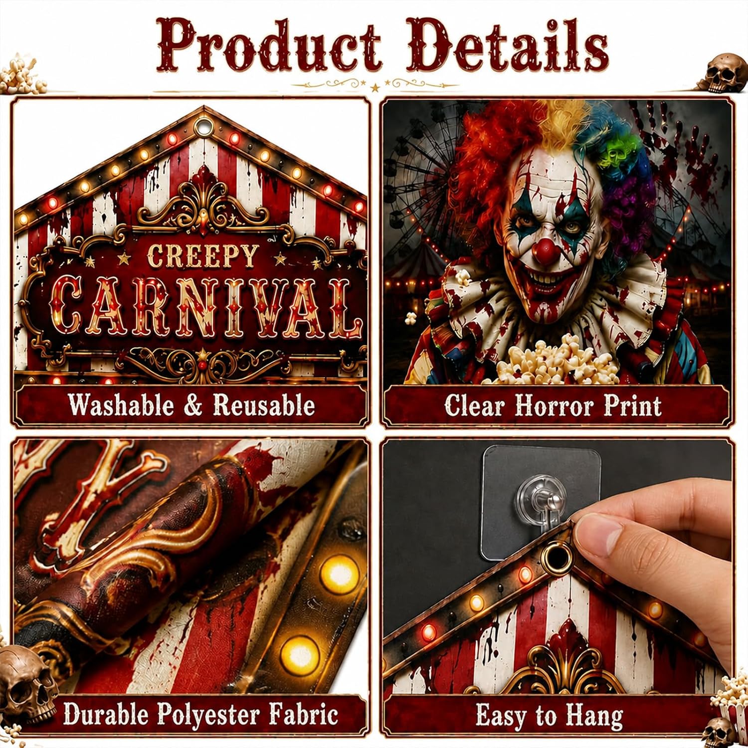 4Pcs Halloween Carnival Door Banner Set, Scary Circus Tent Decor image 3