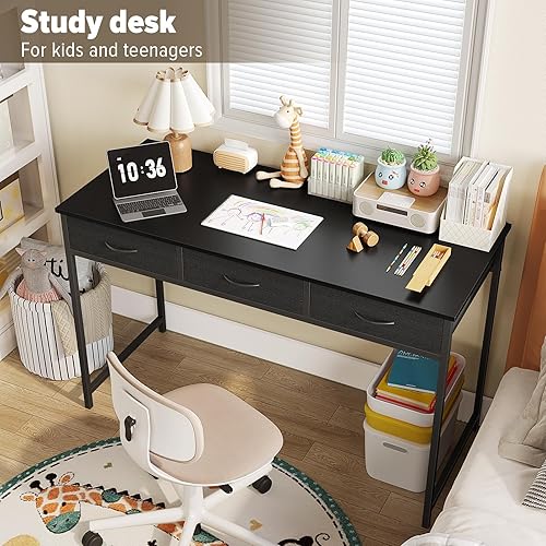 Miniatura 7 de WOHOMO Escritorio de computadora con 3 cajones, escritorio pequeño de tocador de 47.2 pulgadas con almacenamiento, escritorio de oficina en casa y