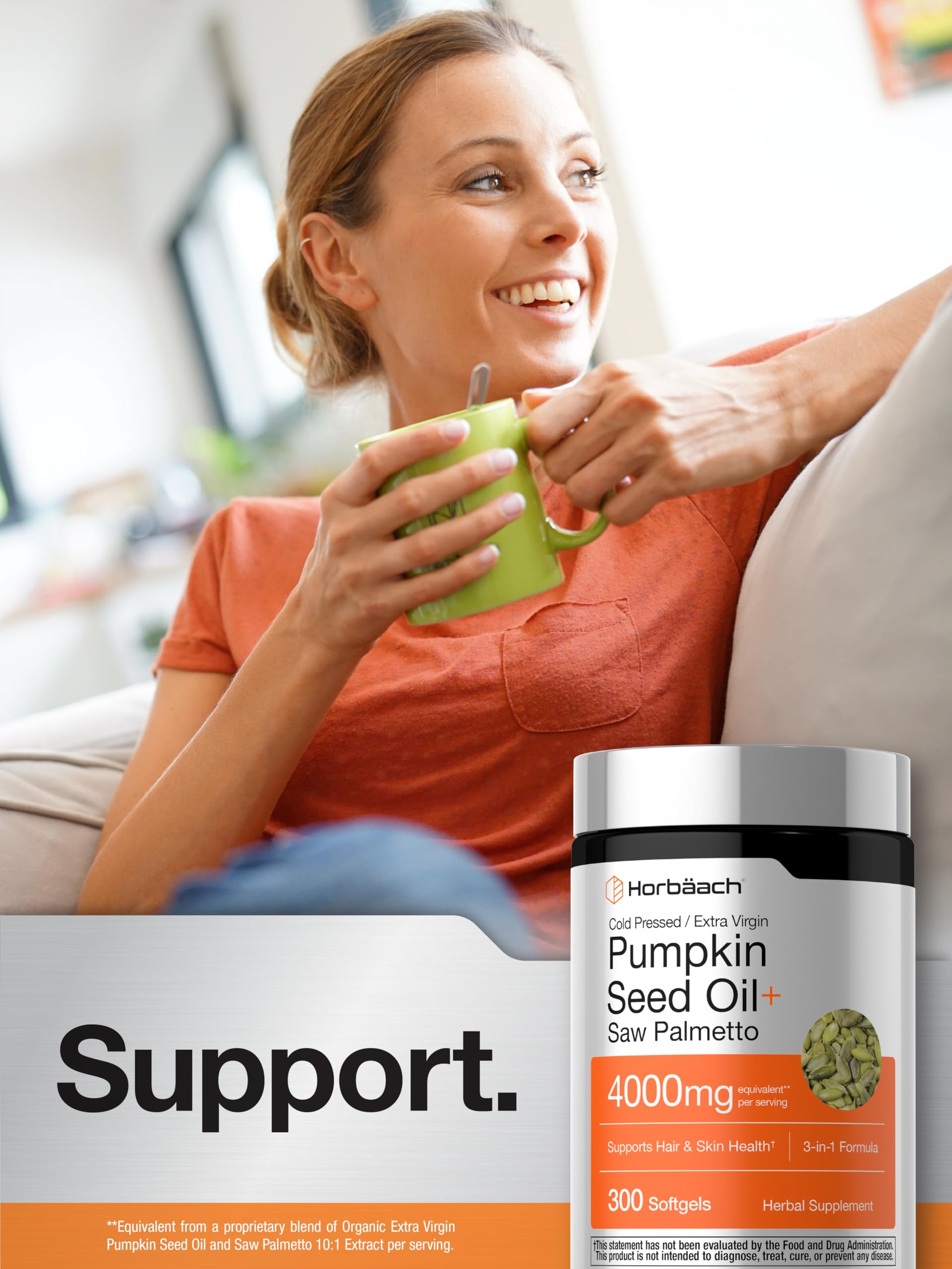 Horbäach Pumpkin Seed Oil With Saw Palmetto 4000mg | 300 Softgel Capsules — Amazon image 6