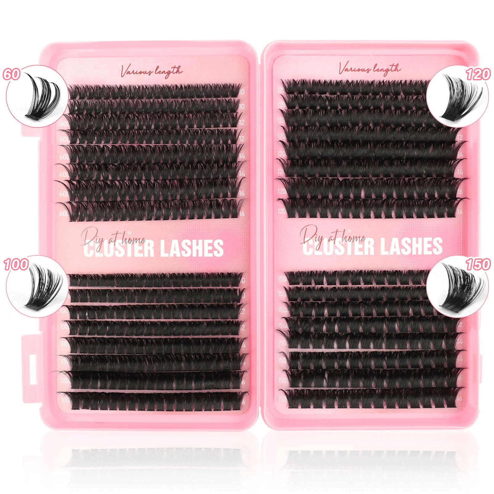 Extension Ciglia Ciuffetti, Libro da 544PCS Ciglia Finte a Ciuffi Ricci D, 10-16MM per Volume Intenso e Personalizzato (60D+100D+120D+150D)