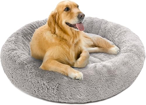 Miniatura 10 de Friends Forever Cama para perros en forma de dona, de piel sintética, mullida, relajante, para perros pequeños, suave y afelpada, antiansiedad, sofá
