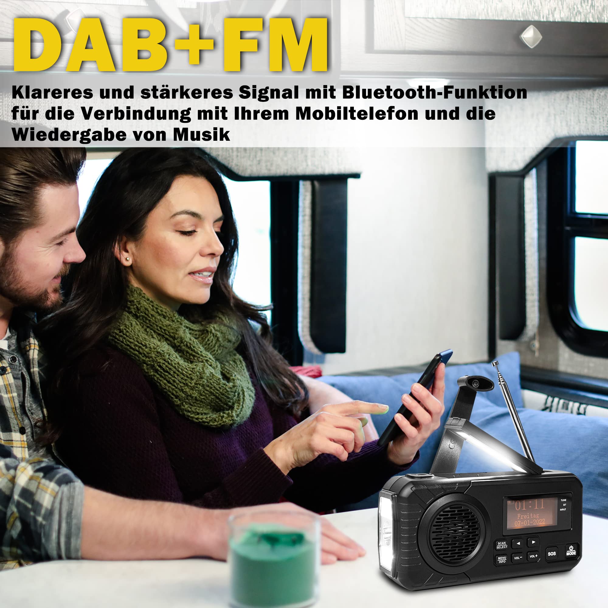 Radio De Survie Et Camping DAB+/FM - 20 000 MAh, Solaire, Manivelle, étanche IP53 - Bluetooth 5.3, Lampe LED, Alarme SOS