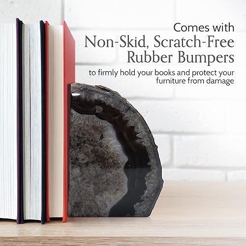 Miniatura 8 de Nature's Decorations Sujetalibros de geoda de ágata negra de calidad, resistente con parachoques de goma antideslizante para estantes, oficina