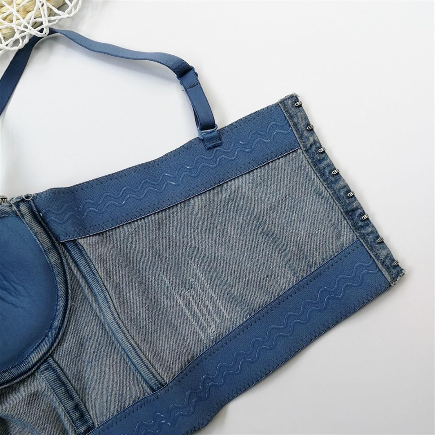 Women's Corset Bustier Spaghetti Straps Rhinestone Sexy Vintage Denim Punk Goth Bra Halter Tops