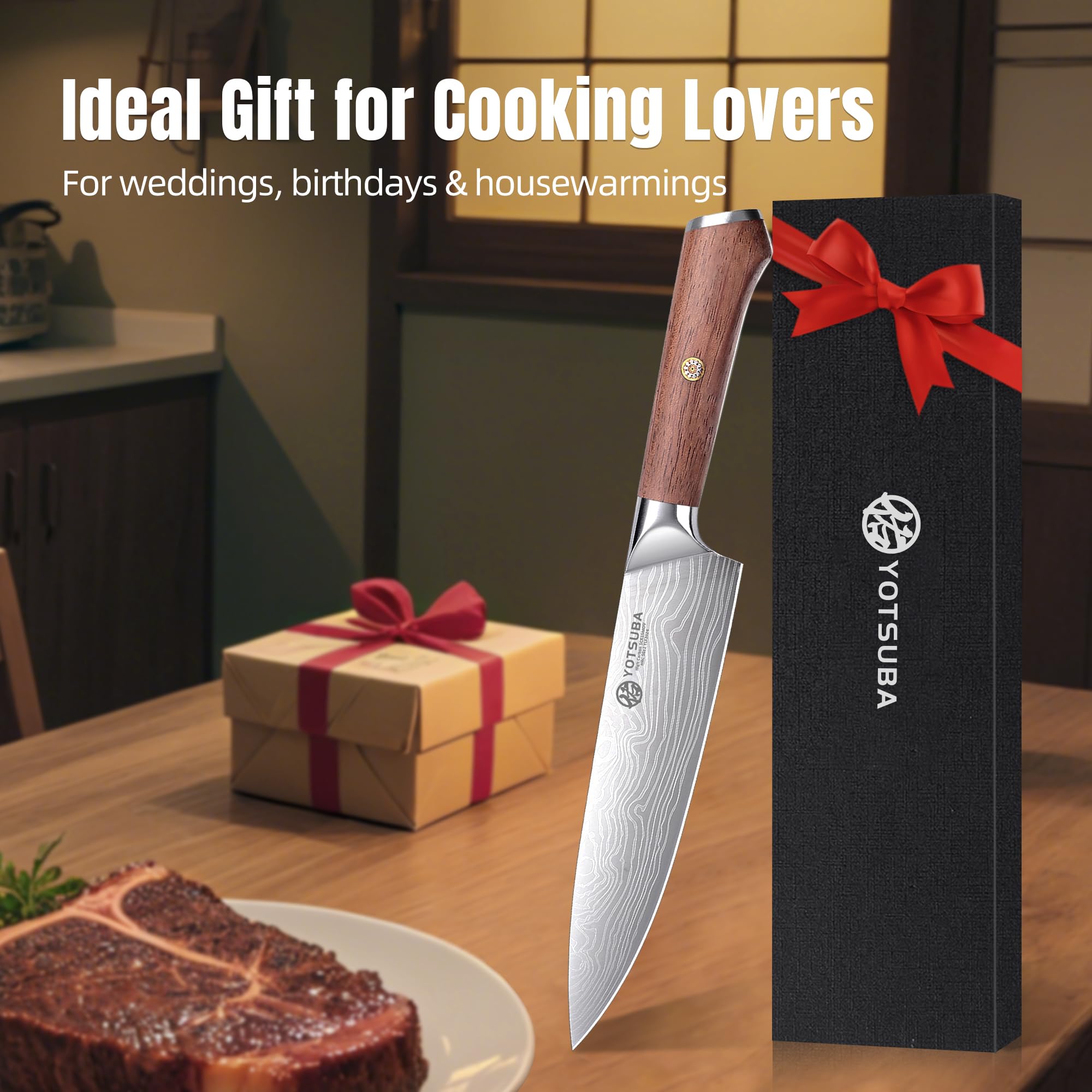 YOTSUBA 8 Inch Japanese Chef Knife with Full Tang Rosewood Handle — Amazon image 6