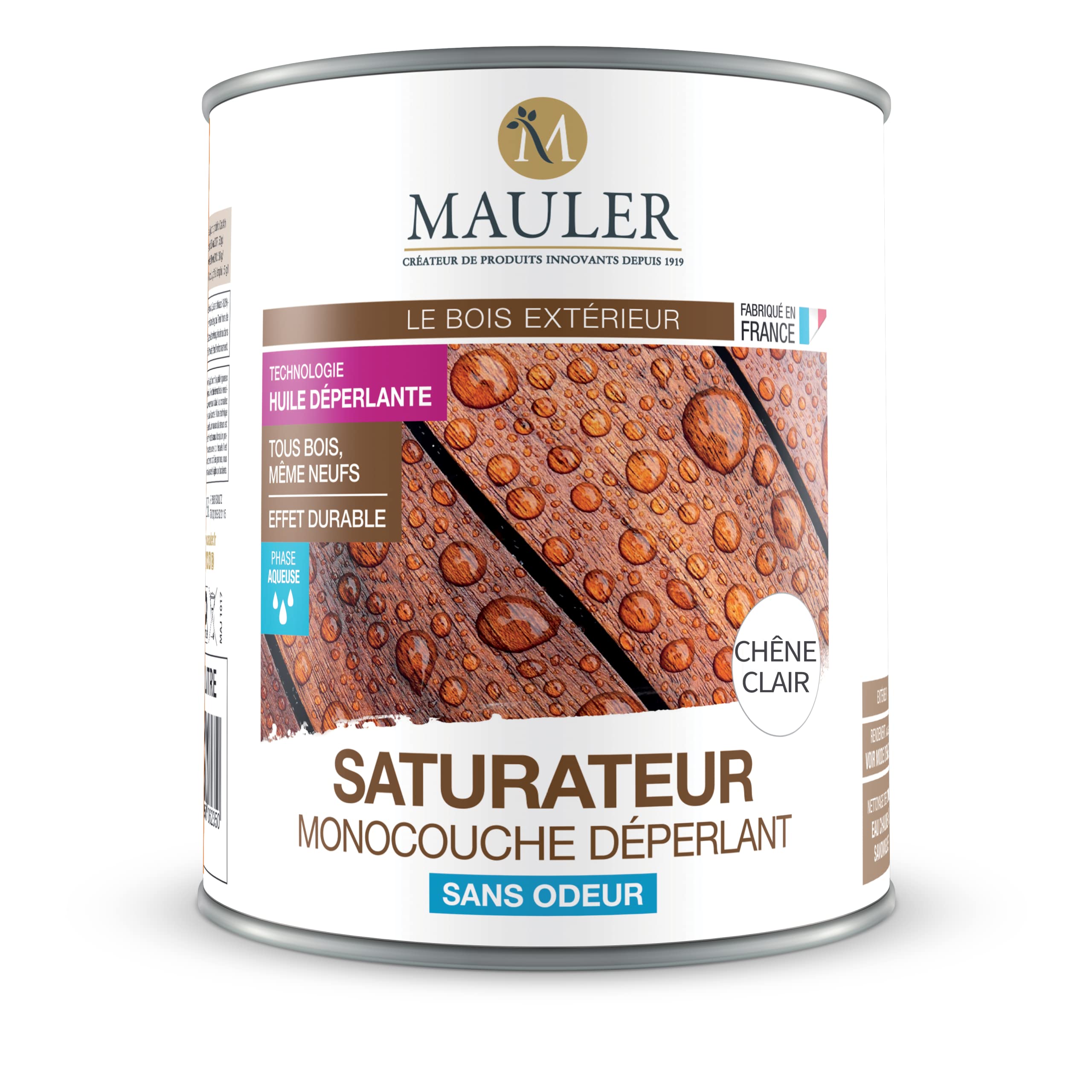 MAULER - Saturateur Bois Monocouche Dépérlant - 2,5L - Chêne clair - Assure une Protection Contre l'Usure du Bois dû aux Evénements Météorologique