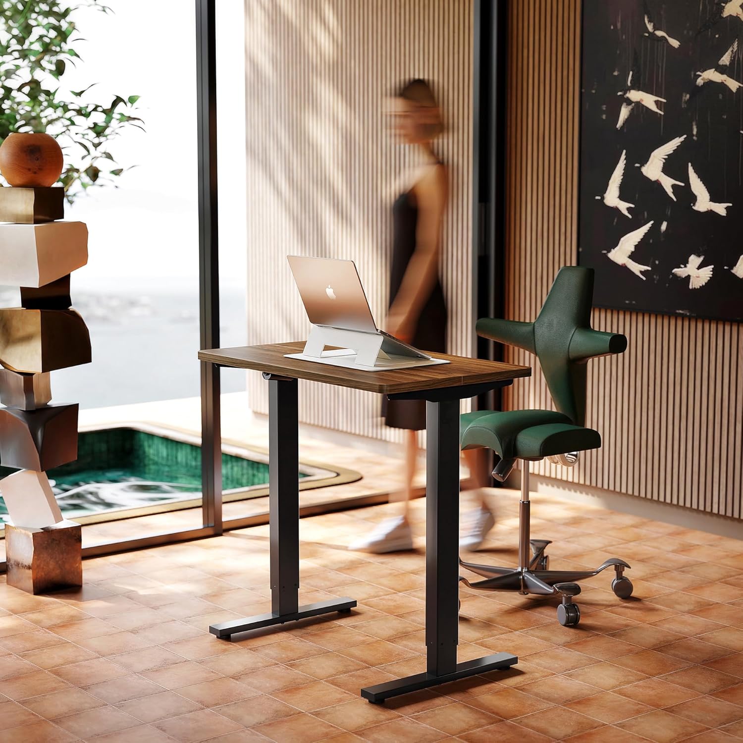 (( different color to the file photo))HUANUO 32\\\" Small Electric Standing Desk Adjustable Height, 4 Memory Height Settings, Sit Stand Up Desk for Home Office & Computer Workstation, Black Walnut Black Walnut 32\\\" x 19\\\"