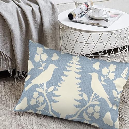 Miniatura 5 de Fundas de cojín de flores de pájaro azul cielo y marfil, fundas de almohada botánicos y pájaros, estilo chinoiserie, almohadas de lanzamiento de