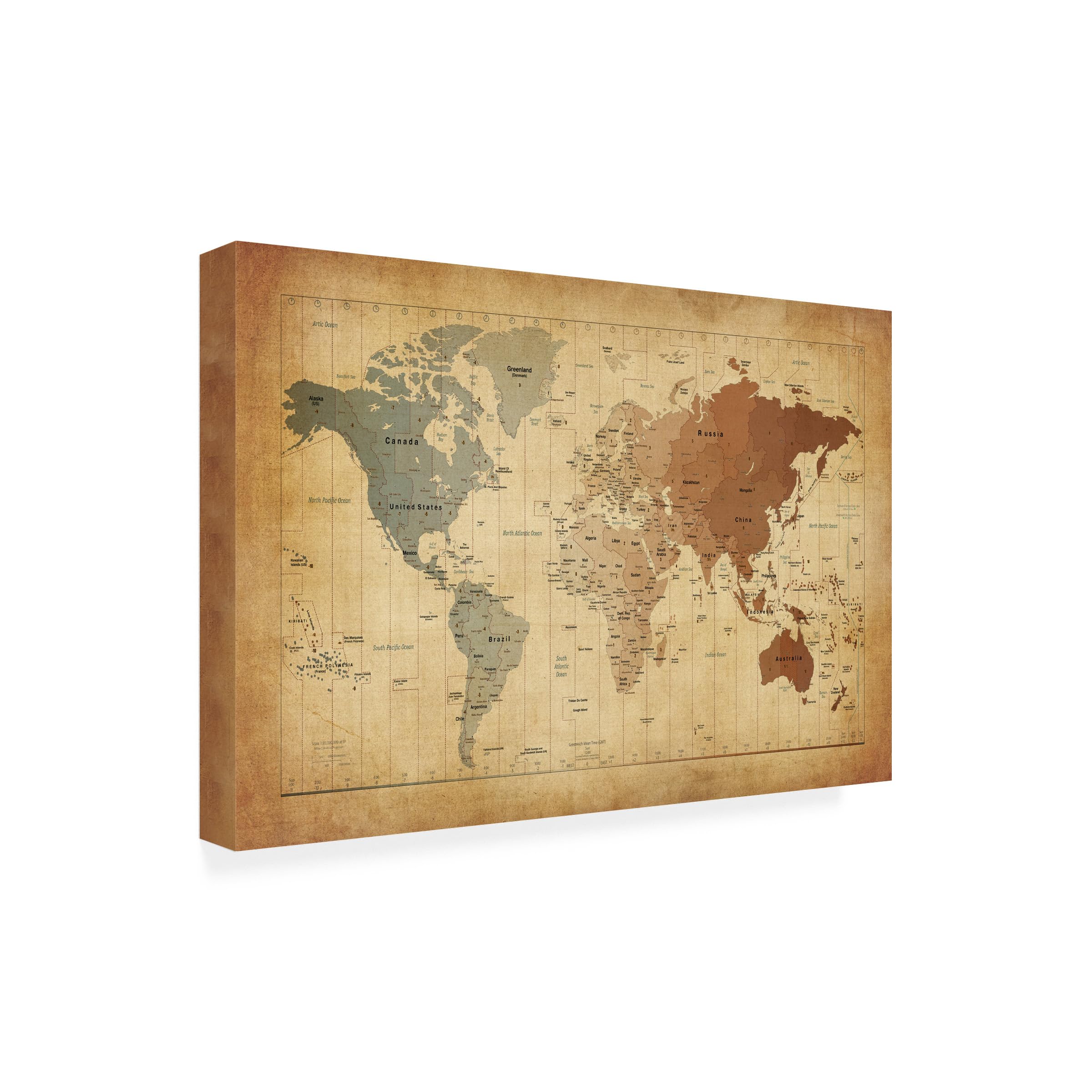 Trademark Fine Art Time Zones Map of The World Artwork by Michael Tompsett 22 by 32-Inch