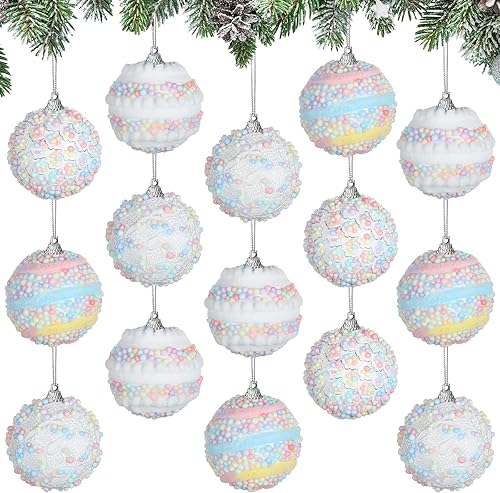 16 bolas de Navidad decorativas de 2.36 pulgadas, bola de caramelo, árbol de Navidad, decoración colgante de espuma de Navidad de color macarrón,