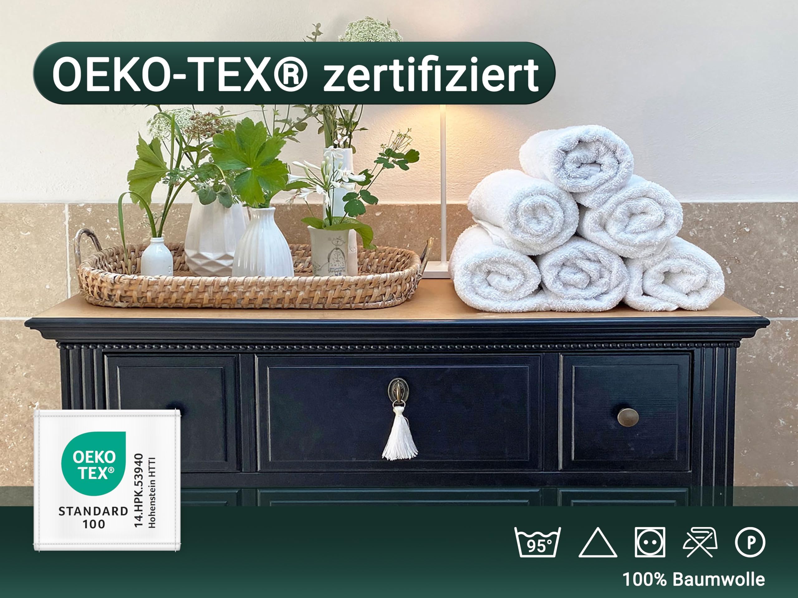 ZOLLNER 10er Set Handtücher in 50x100 cm - weiche und saugstarke Baumwolltücher in weiß - mit praktischem Aufhänger - waschbar bis 95°C - Baumwolle - Hotelqualität