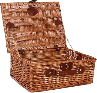 Panier de Pique-Nique en Osier pour 3-4 Personnes | Panier de Pique-Nique en Osier Traditionnel | Panier de Pique-Nique en Saule Poignée de Transport Facile