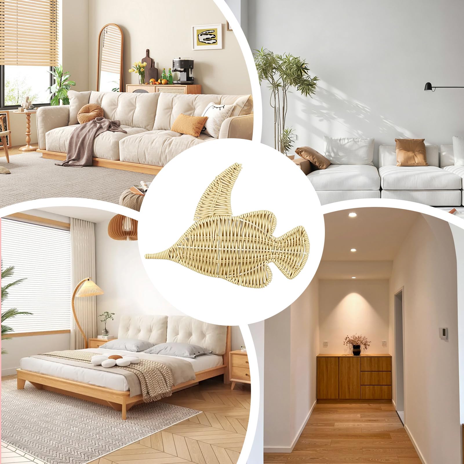 Cuelgue de Pescado de Ratán, Arte de Pared Rústico de Mimbre, Decoración Náutica para el Hogar, Estatua de Pared Liviana para Decoración de Sala de Estar y Baño, Uso para Regalos de Boda y Fiesta de
