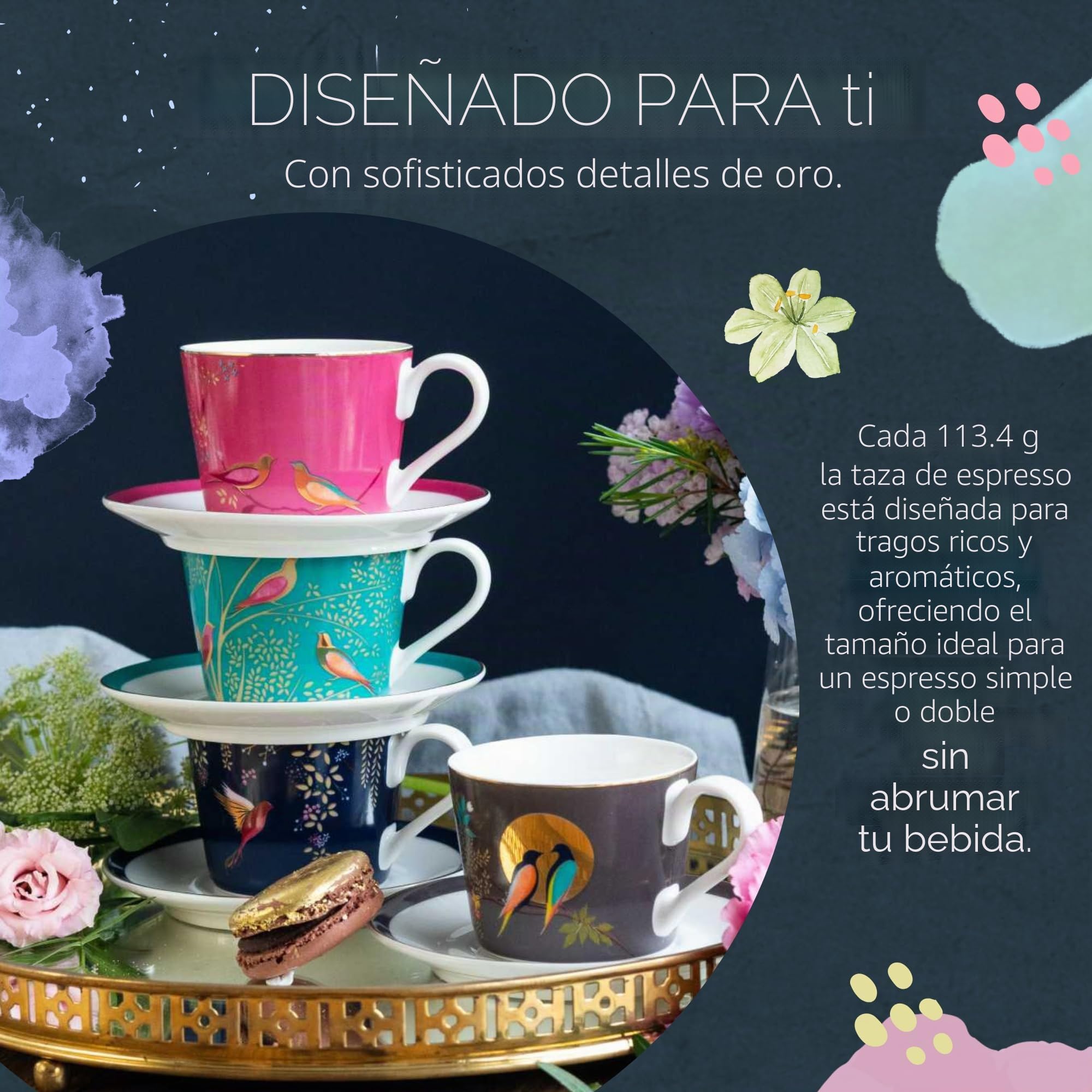 Sara Miller SMC79194-XG London Chelsea Collection - Juego de 4 tazas y platillos para café expreso (porcelana)
