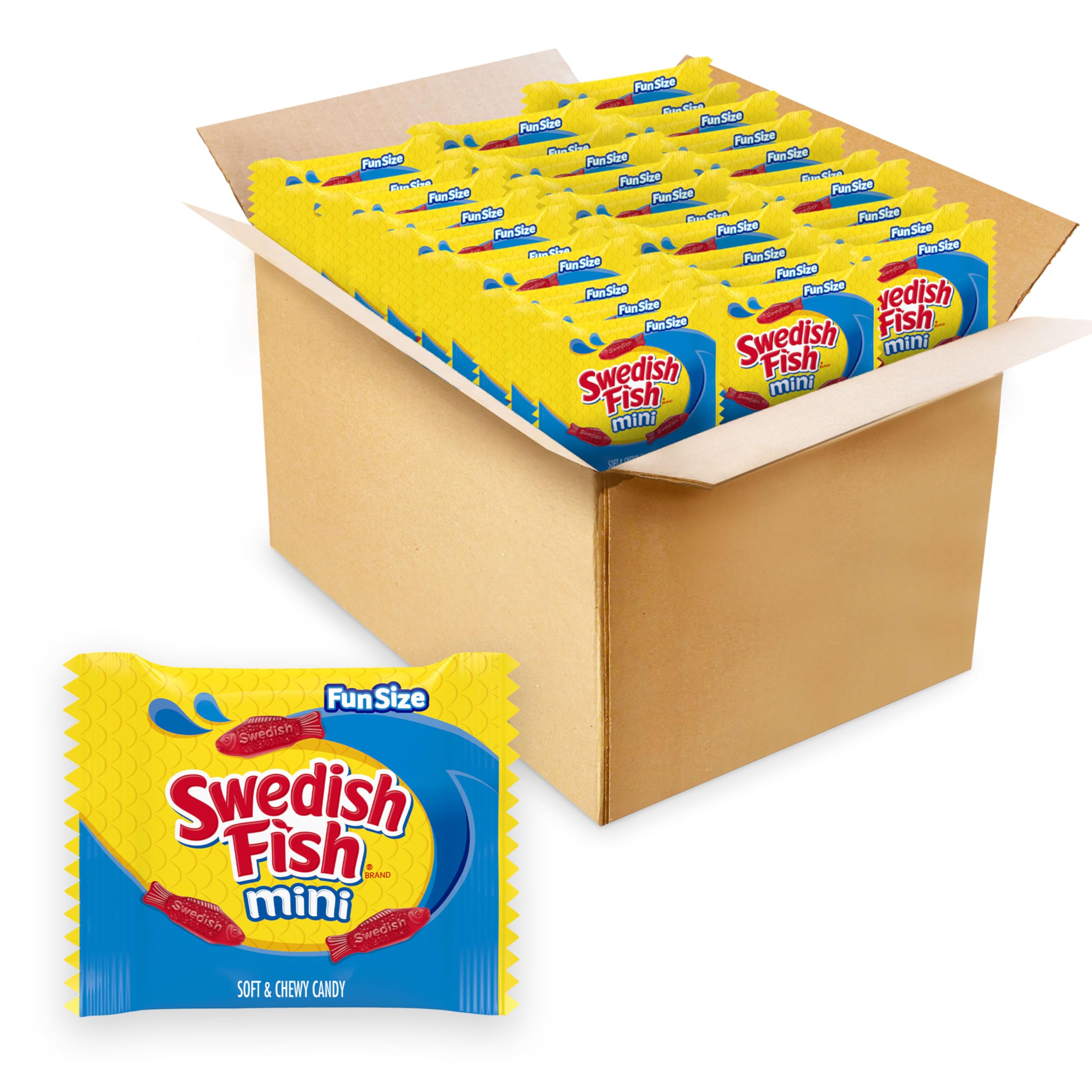 SWEDISH FISH Mini Soft & Chewy Gummy Candy, Bulk Candy, 140 Snack Packs
