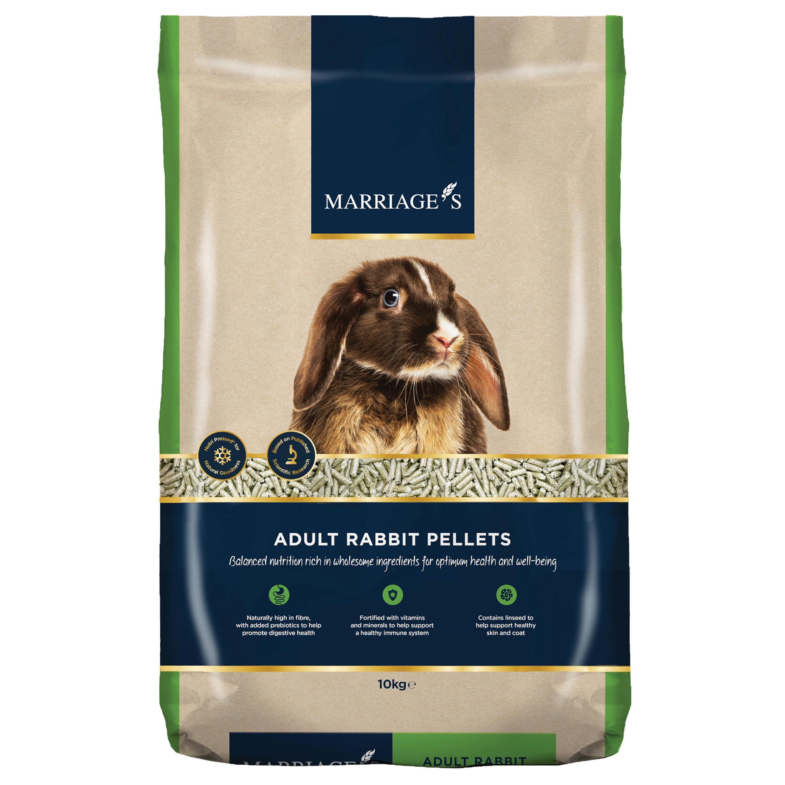 Marriage's Adult Rabbit Food Pellets - High in Fibre With Sunflower Seed for Healthy Weight and Immune System, 100% Nutri Pressed, for 20 Weeks and Older (10kg)