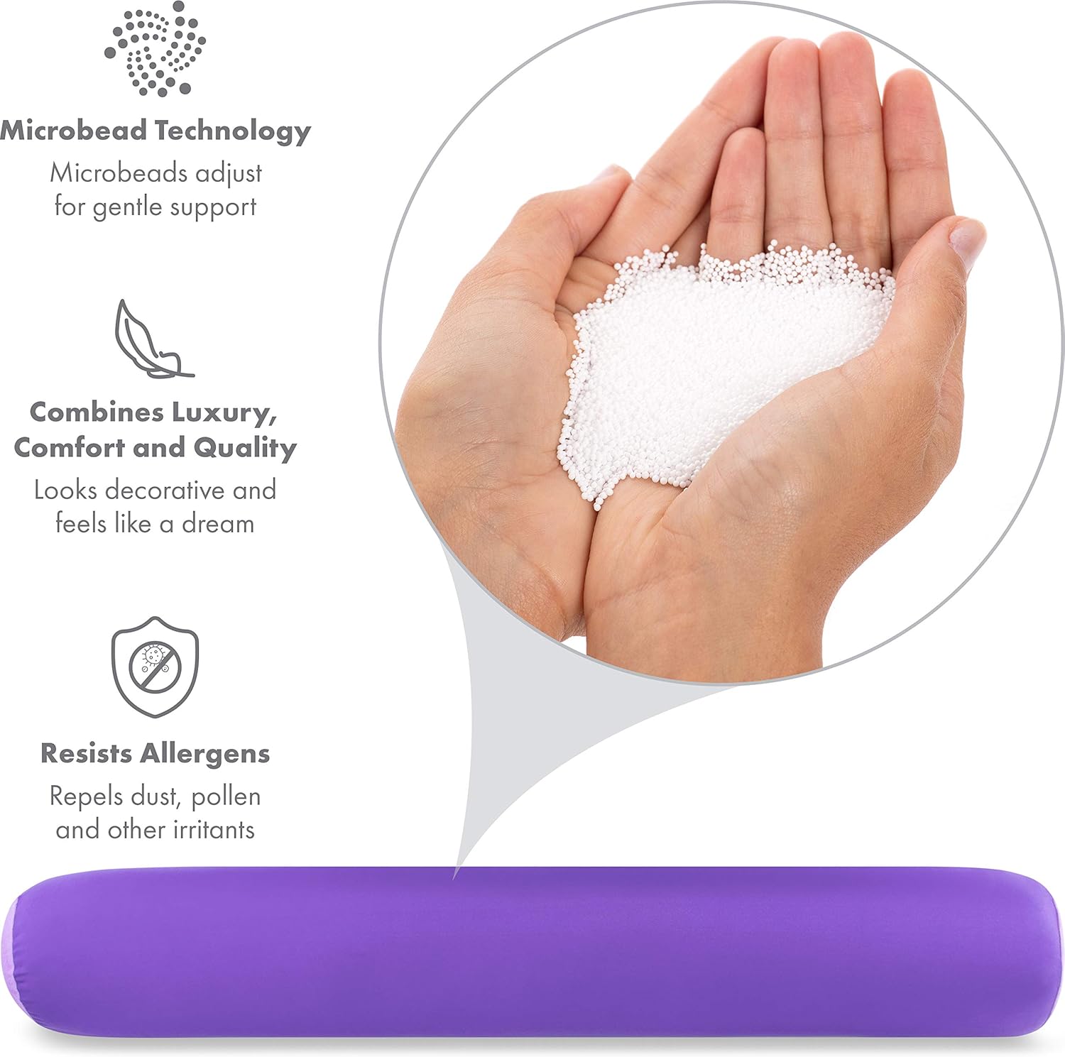 Straight Body Pillow, Full Size Premium Microbead,Side Sleeping/Maternity Pregnant Women, Supportive,Fluffy, Breathable, Cooling,85/15 Spandex/Nylon Silky Feel Anti-Aging - 48 X 8 - Dark Landaner