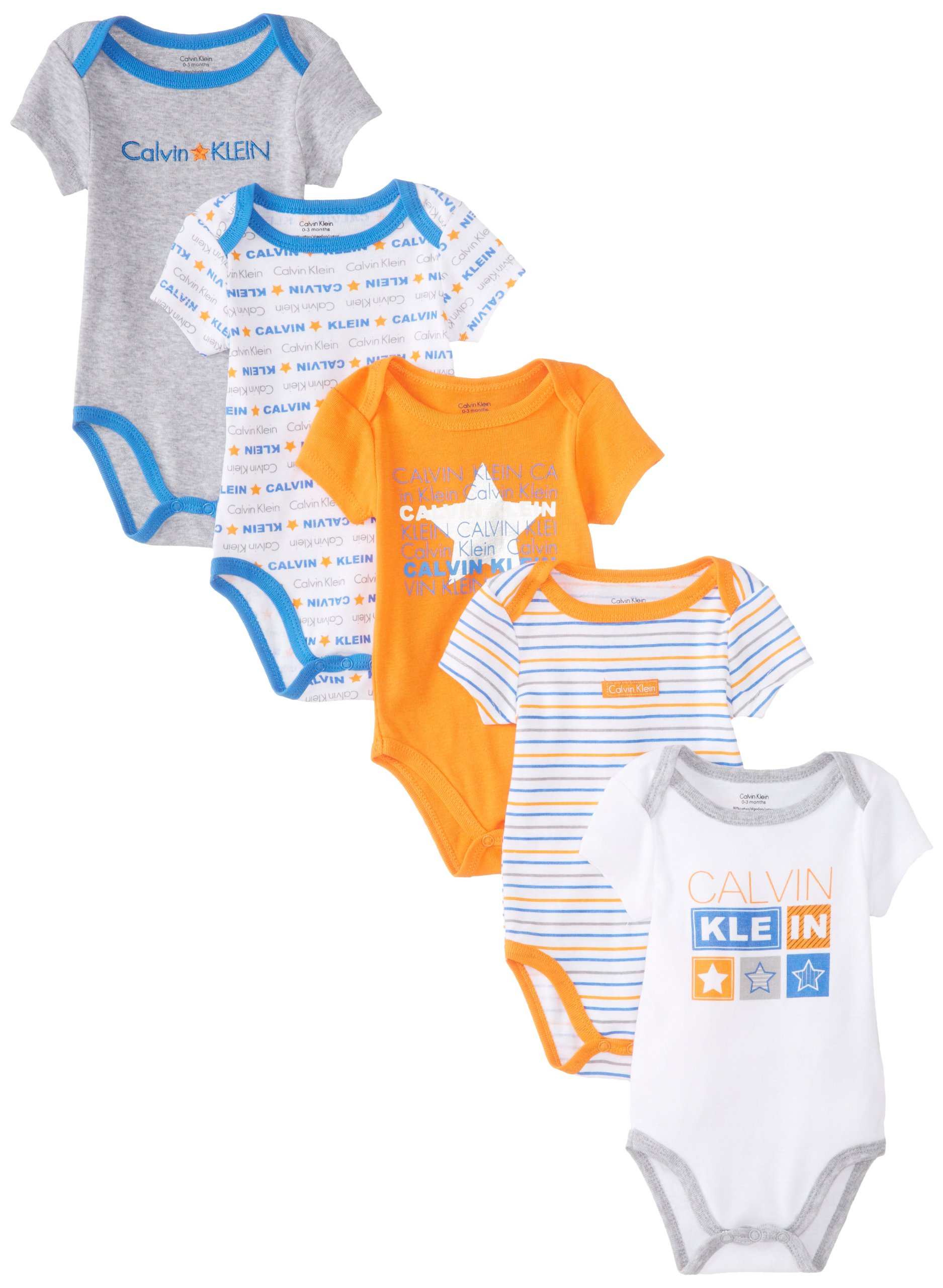 Calvin Klein Baby-Boys Newborn 5 Pa Creepers Orange and Gray Group