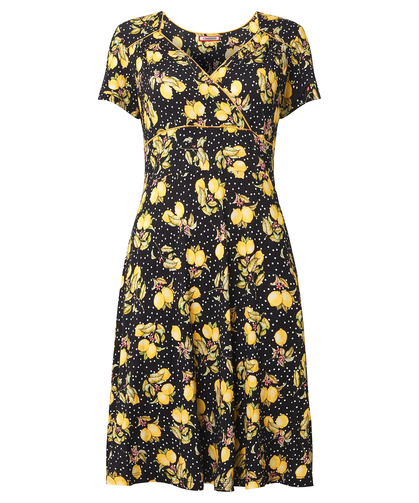 Joe Browns Women's Lemon Printed Wrap Front Jersey Midi Dress, Black, 10