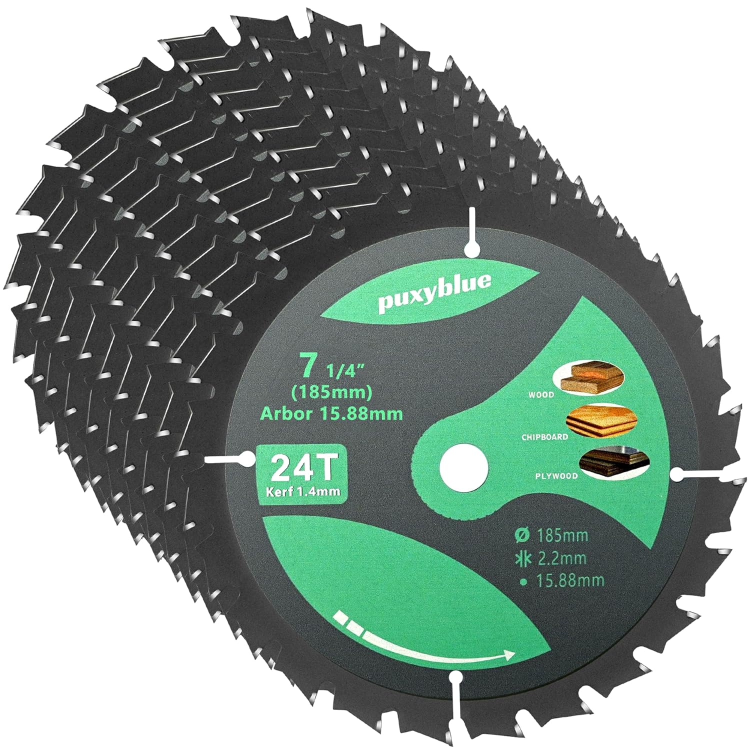 𝟮𝟬𝟮𝟲 Upgraded 10 Pack 7-1/4 Inch 24T Circular Saw Blades Fine Finish with 5/8" Arbor ATB Framing Saw Blades for Cutting Softwood Hardwood Laminate Plywood Chipboard Panels FRP MDF by puxyblue